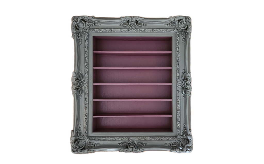 20x24 Gray Ornate Hanging Frame, Display with Shelves, Nail Polish