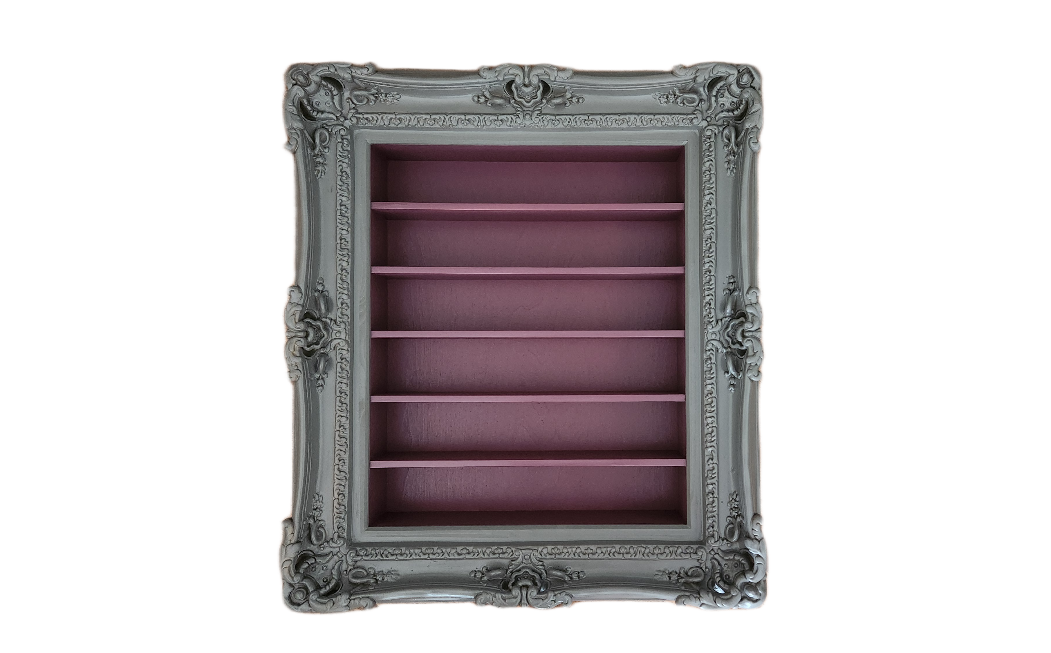 20x24 Gray Ornate Hanging Frame, Display with Shelves, Nail Polish