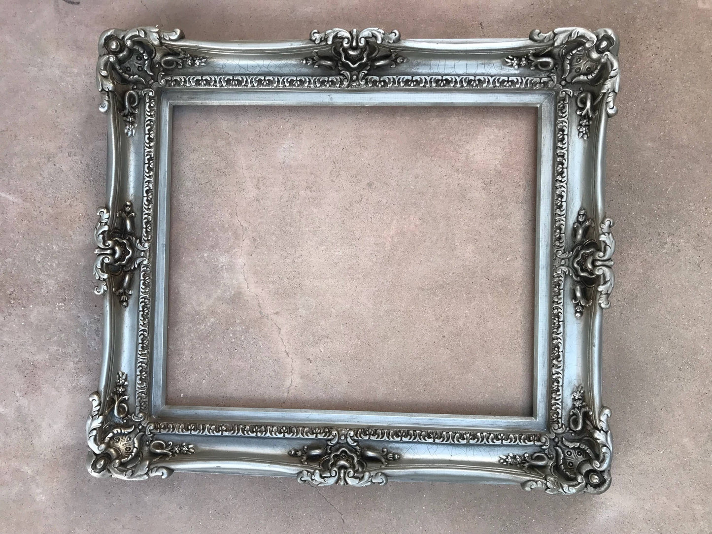 20x24 Vintage Silver Picture Frame in Distressed Style, Antique Frame