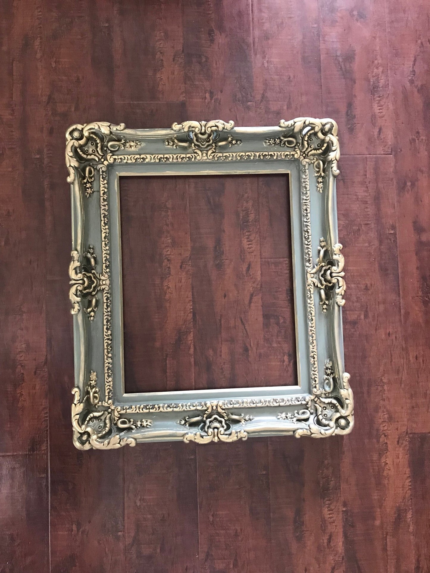 20x24 Distressed Shabby Green Frame, Baroque Fancy Frame, Original