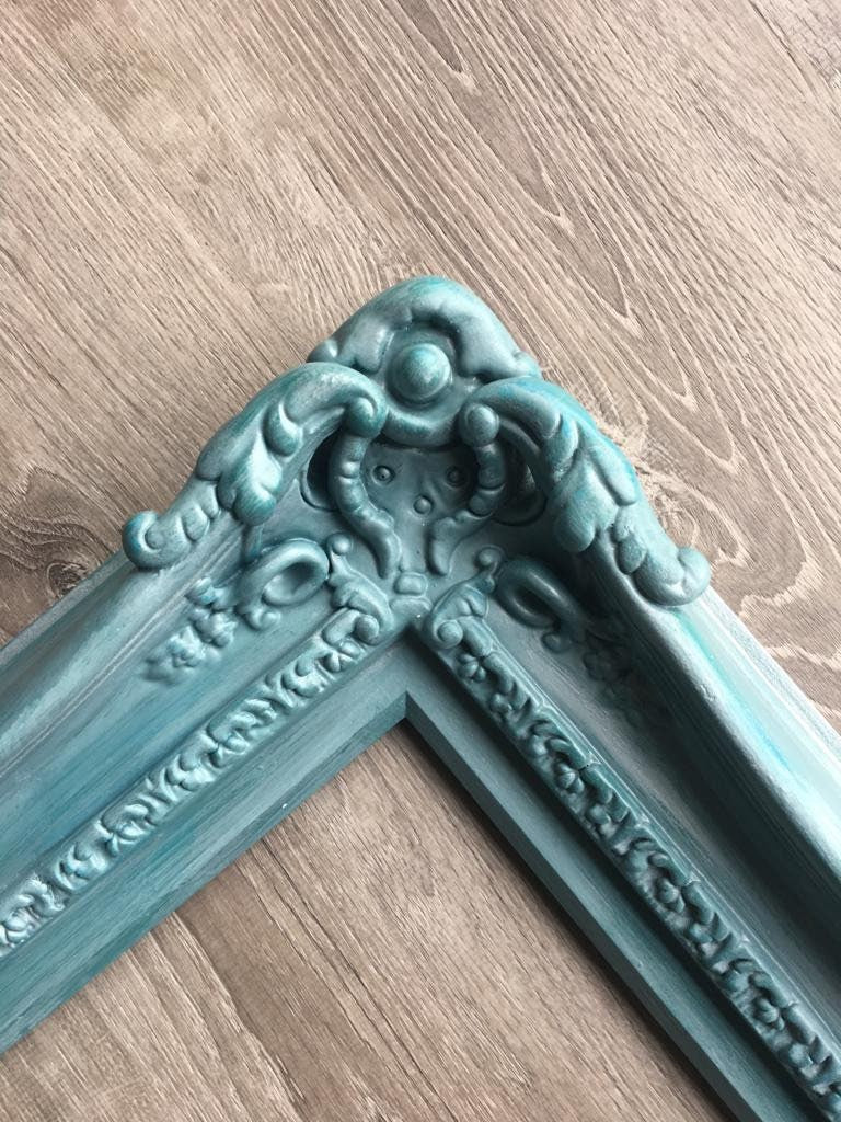 20x24 Vintage Teal Picture Frame, Ornate Cottage Frame, Distressed