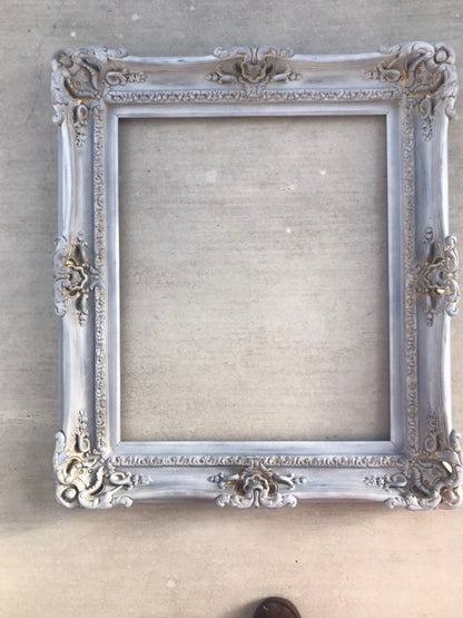 16x20 Vintage Gray Shabby Chic Picture Frame Gold Accents Distressed Frame