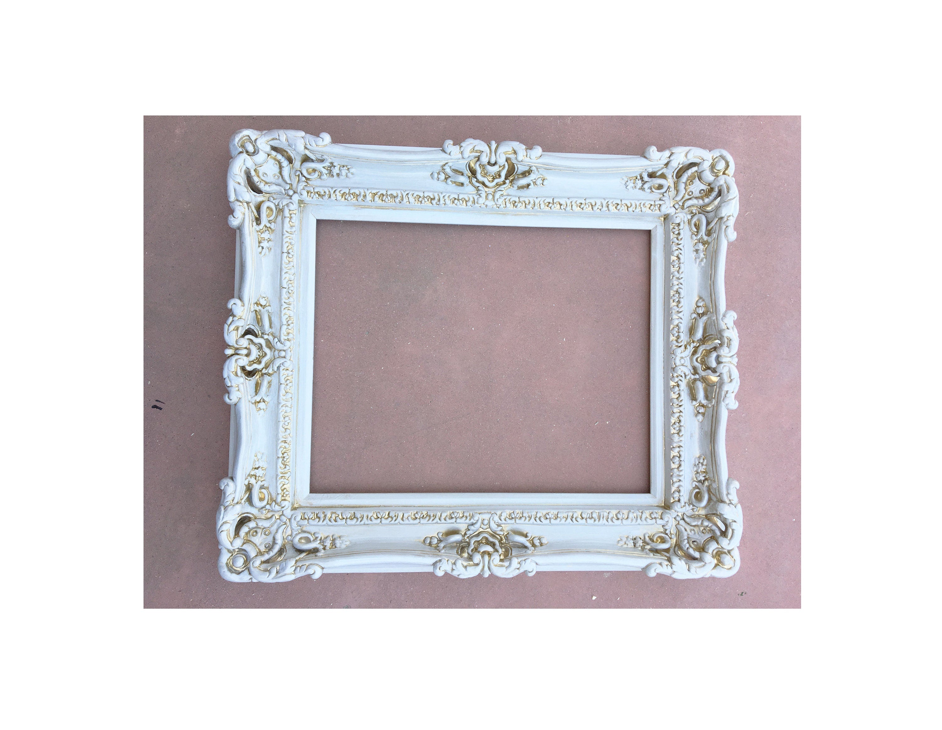 11x14 Wedding White Picture Frame, French Country Ornate Style, Original