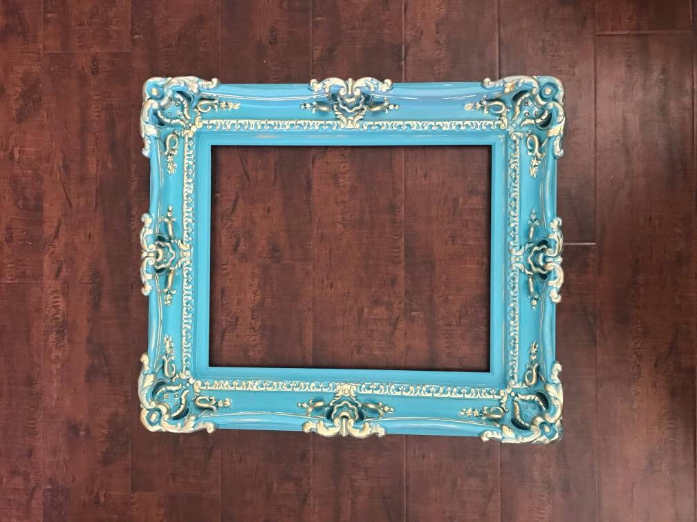 12x16 Turquoise picture frame, shabby chic photo frame, ornate frame, fancy frame, boho