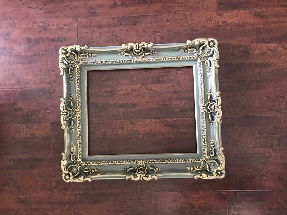 20x24 Distressed Shabby Green Frame, Baroque Fancy Frame, Original