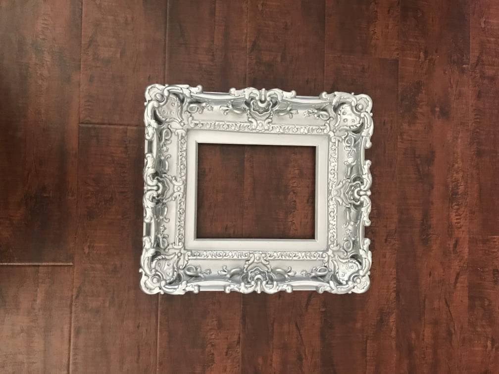 8.5x11 Silver Frame, Baroque Ornate Picture Frame, Fancy Small Photo Frame, Art Frame