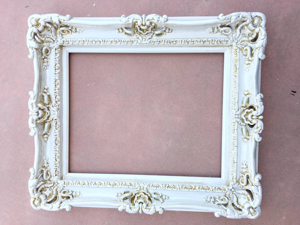 11x14 Wedding White Picture Frame, French Country Ornate Style, Original