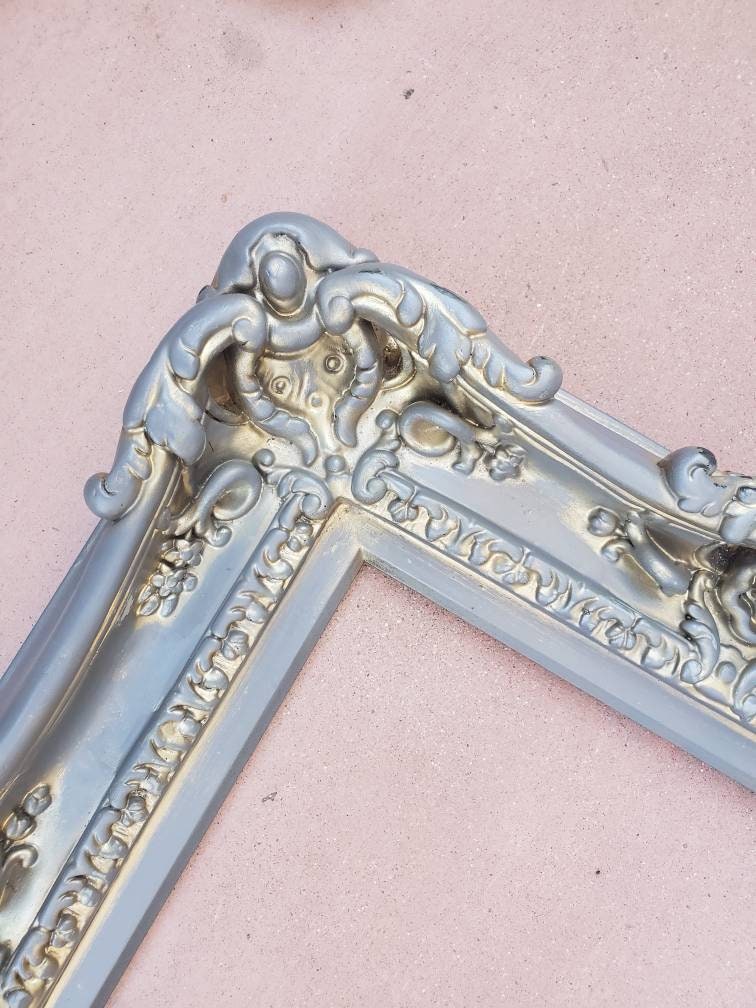 12x16 Vintage Gray Picture Frame, Distressed Original Photo Frame, Baroque Ornate Style