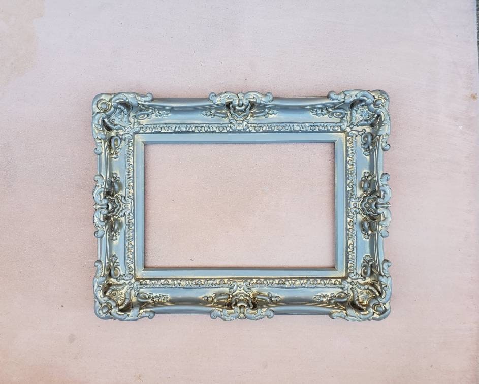 12x16 Vintage Gray Picture Frame, Distressed Original Photo Frame, Baroque Ornate Style