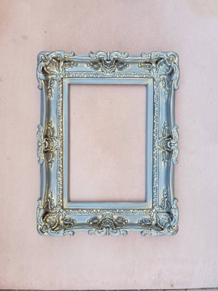 12x16 Vintage Gray Picture Frame, Distressed Original Photo Frame, Baroque Ornate Style