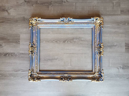 20x24 Vintage Gold Blue Frame, Shabby Chic Picture Frame, Vintage Style