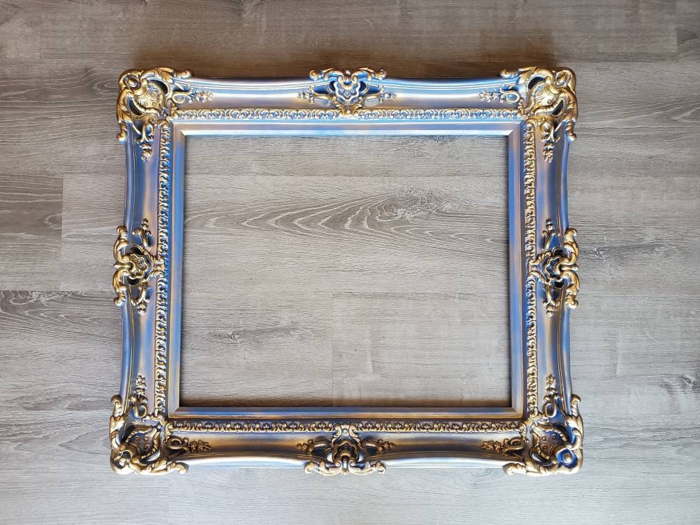 20x24 Vintage Gold Blue Frame, Shabby Chic Picture Frame, Vintage Style