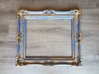 20x24 Vintage Gold Blue Frame, Shabby Chic Picture Frame, Vintage Style