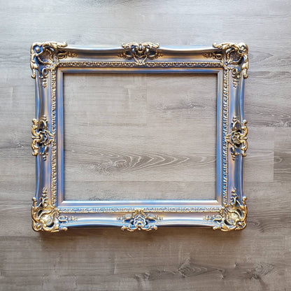 20x24 Vintage Gold Blue Frame, Shabby Chic Picture Frame, Vintage Style