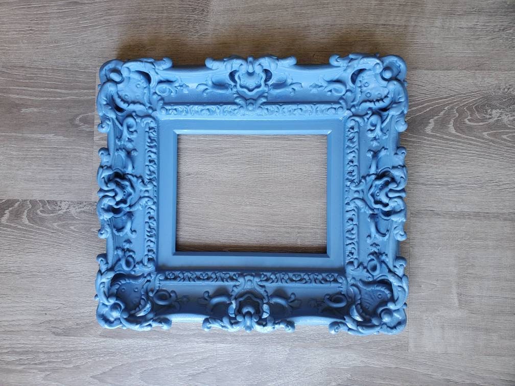 8x10 Blue picture frame, baroque art wall cottage chic frame, photo, art, original frame
