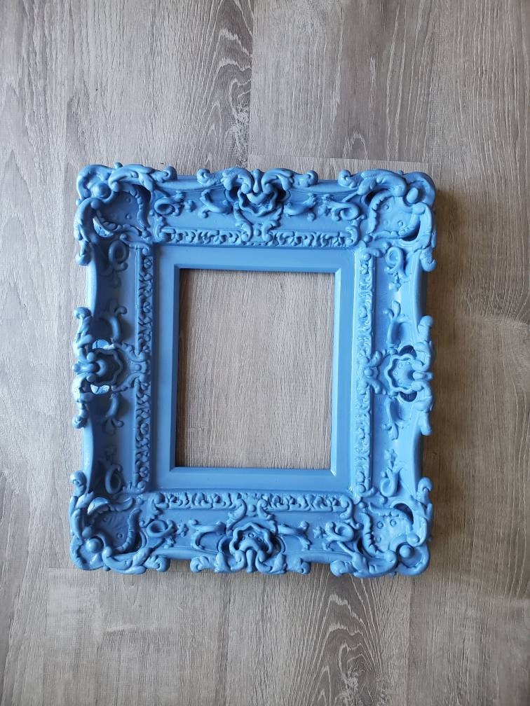 8x10 Blue picture frame, baroque art wall cottage chic frame, photo, art, original frame