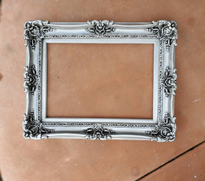 16x20 Distressed Fancy Silver Photo Frame, Antique Picture Frame