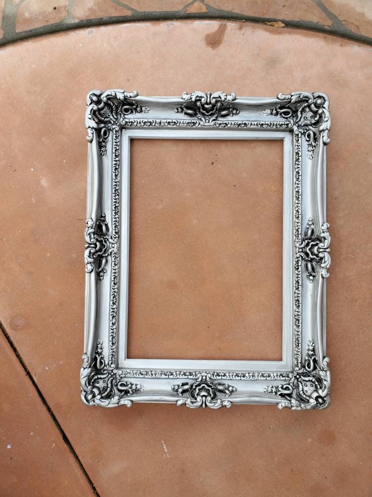 16x20 Distressed Fancy Silver Photo Frame, Antique Picture Frame