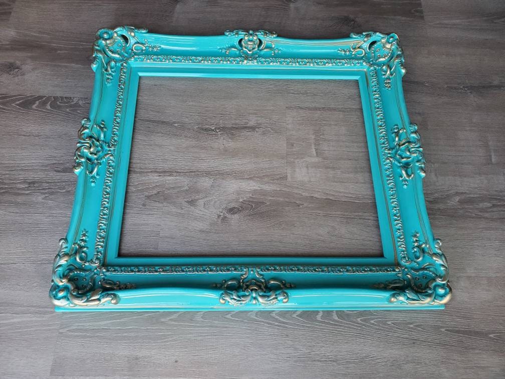 20x24 Vintage Shabby Picture Frame, Turquoise Gold, Painting Artwork Ideas