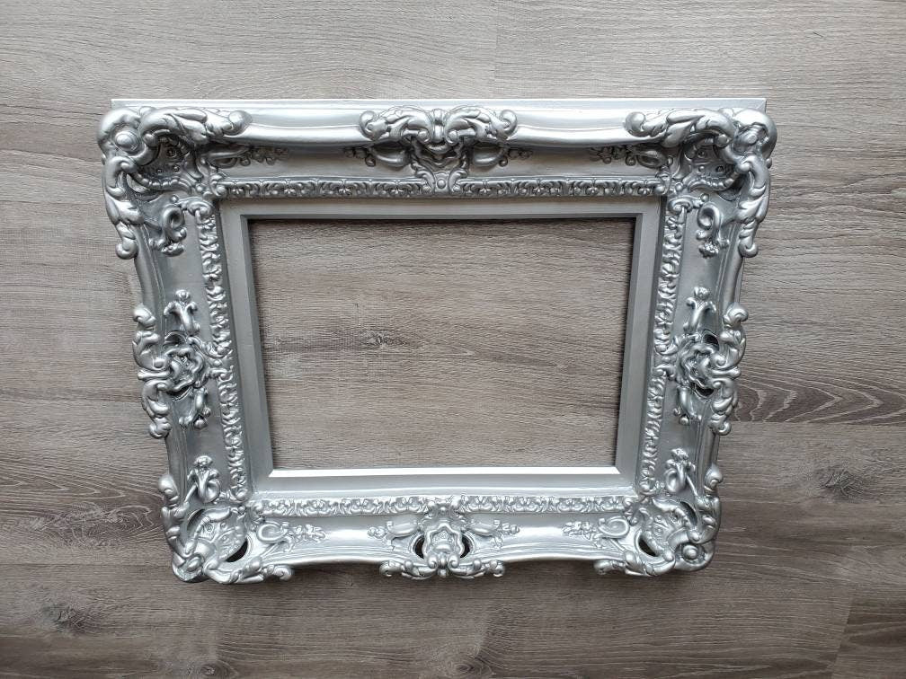 12x16 Matte Silver Picture Frame, Fancy Original Baroque Ornate Wall Photo Frame