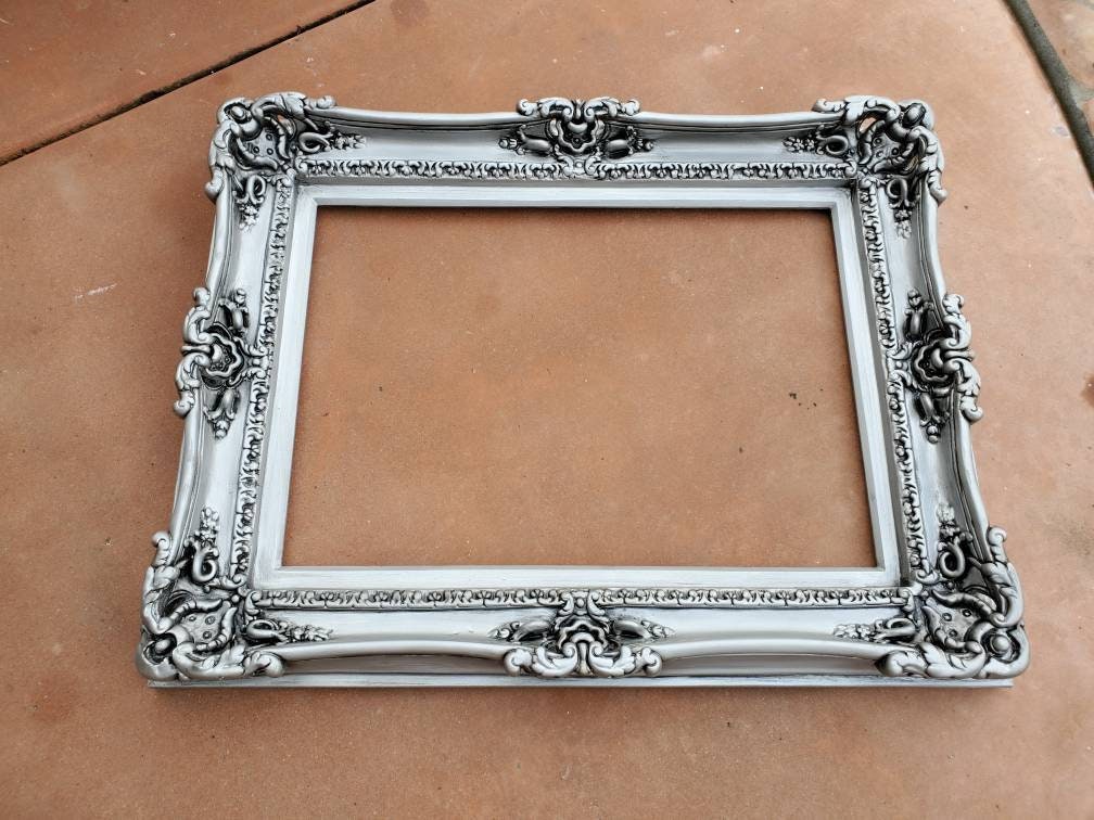 20x24 Vintage Frame, Distressed Silver Picture Frame, Colonial Style