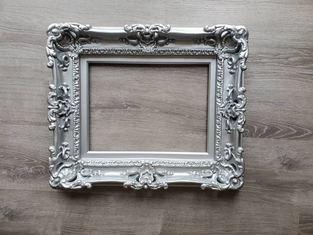 12x16 Matte Silver Picture Frame, Fancy Original Baroque Ornate Wall Photo Frame