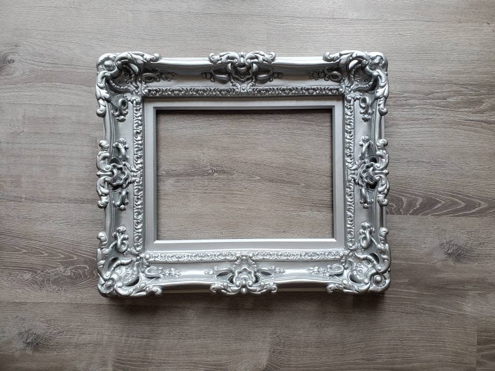 12x16 Matte Silver Picture Frame, Fancy Original Baroque Ornate Wall Photo Frame