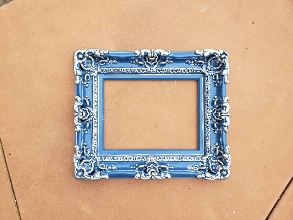 8x10 Ornate Wall Blue Frame, Decorative Baroque Picture Frame, Canvas, Art Paint, Print