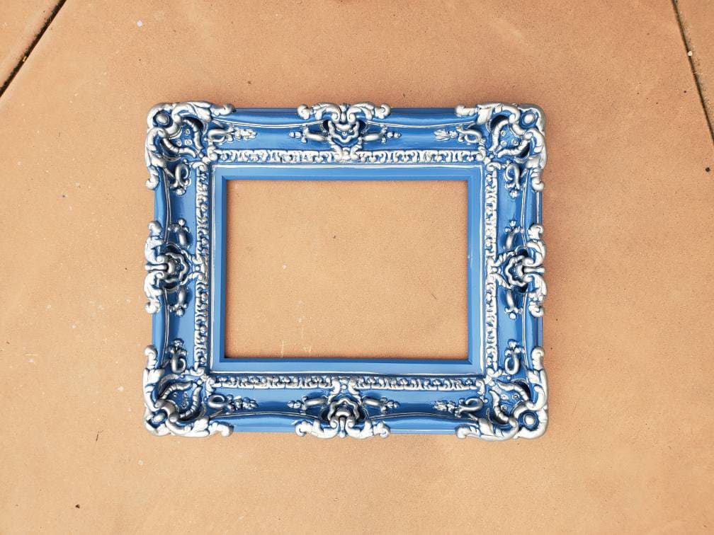 8x10 Ornate Wall Blue Frame, Decorative Baroque Picture Frame, Canvas, Art Paint, Print