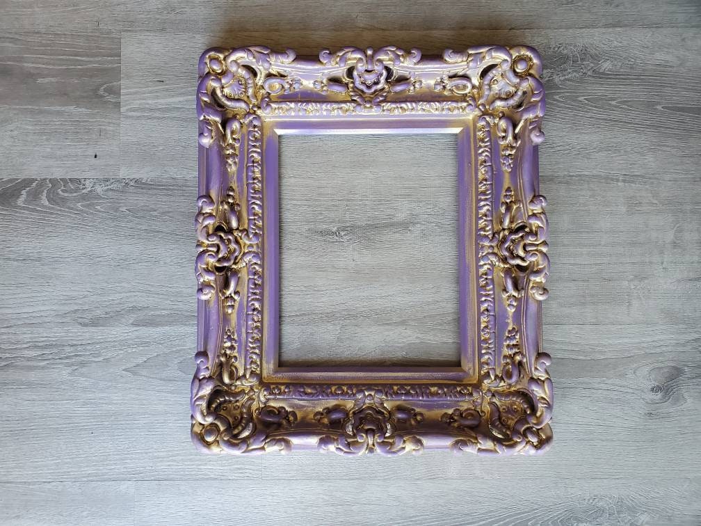 12x16 Vintage Picture Frame, Ornate Style, Original Purple Frame, Cottage Classic Frame