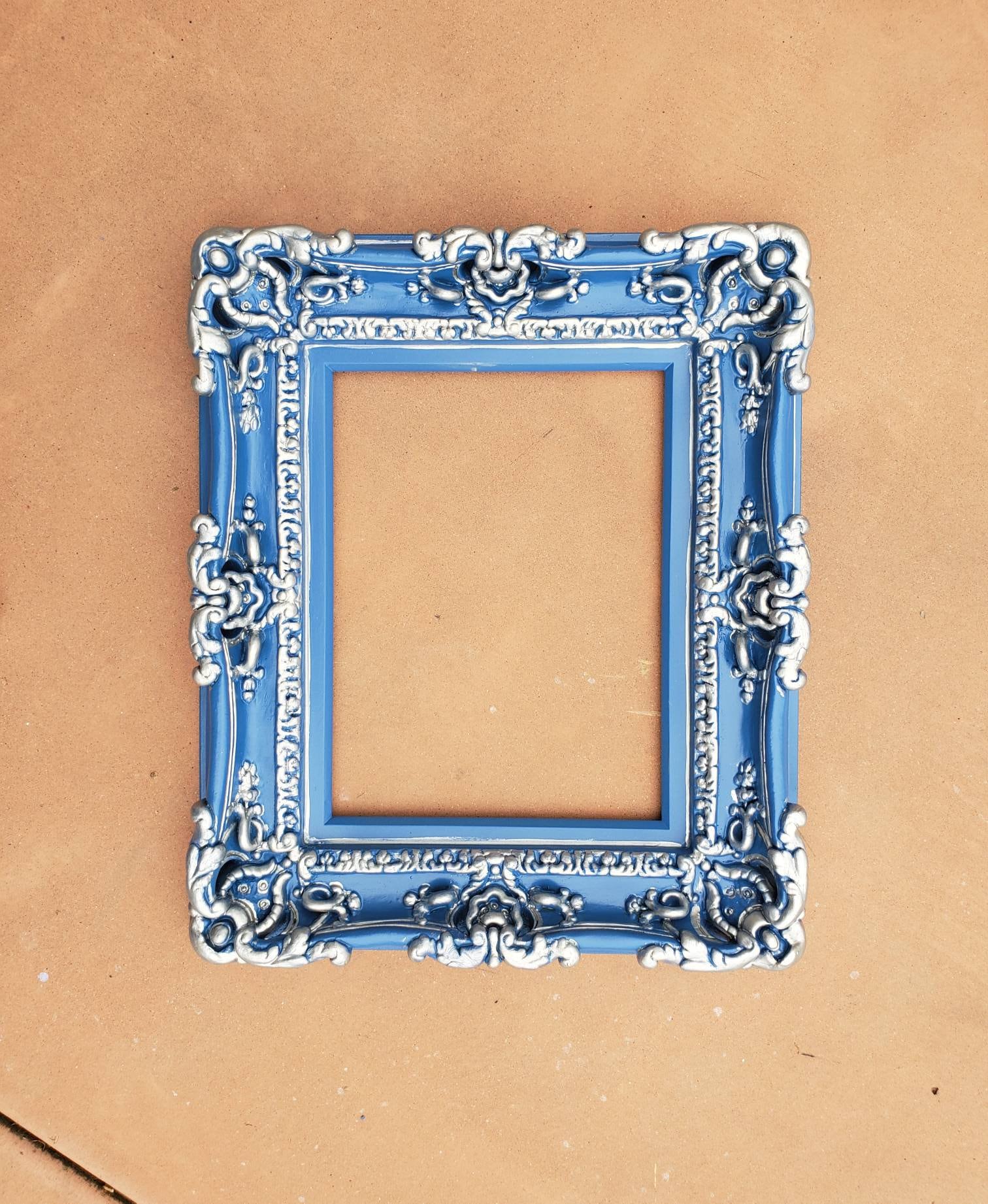 8x10 Ornate Wall Blue Frame, Decorative Baroque Picture Frame, Canvas, Art Paint, Print