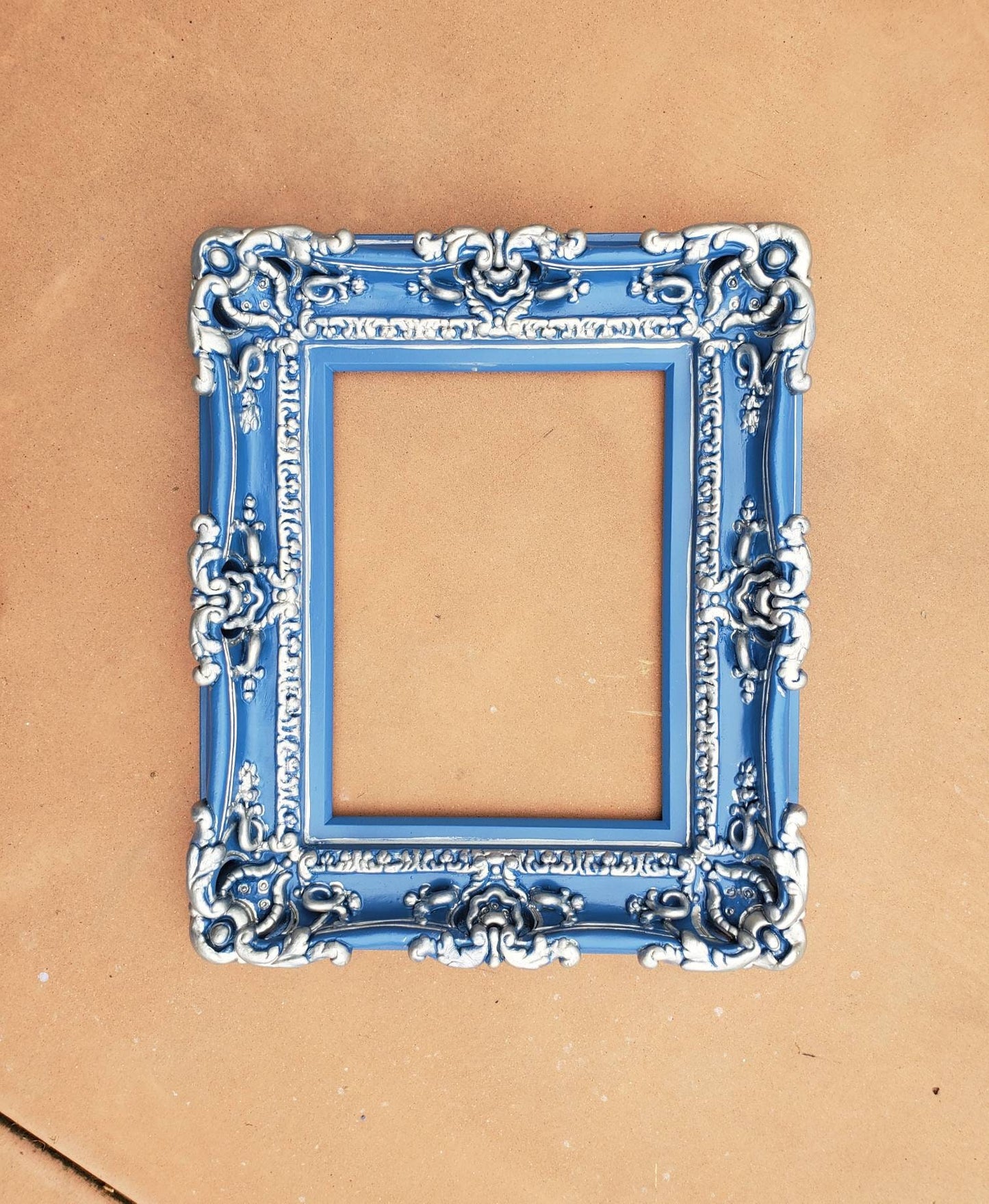 8.5x11 Ornate Wall Blue Frame, Decorative Baroque Picture Frame, Modern Diploma Frame