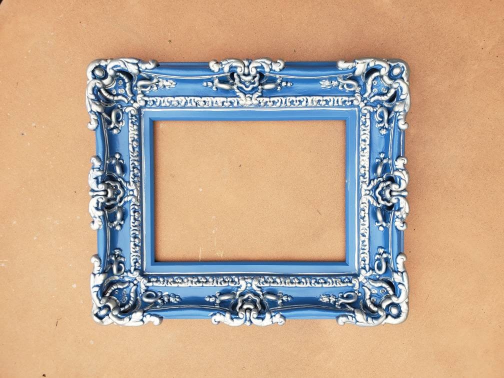 8x10 Ornate Wall Blue Frame, Decorative Baroque Picture Frame, Canvas, Art Paint, Print