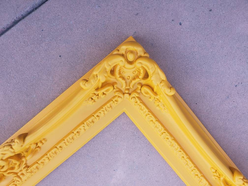 12x16 Yellow Picture Frame, Fancy Baroque Mirror, Colorful Frame, Cottage Chic Ornate Photo Frame, Classic Decorative Frame, Modern Frame