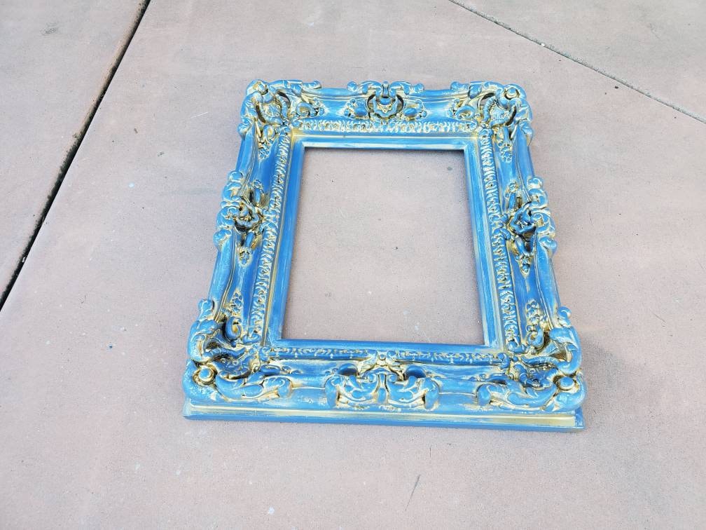 8x10 Vintage Blue Picture Frame, Baroque Art Ornate Frame, Cottage Chic Photo Frame