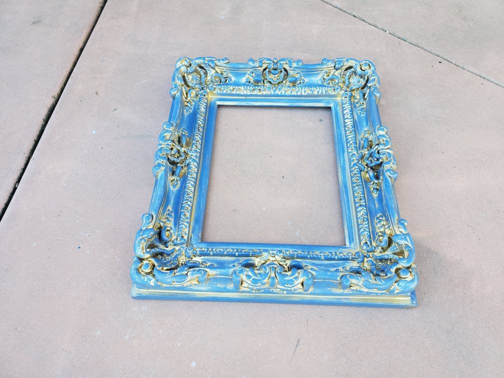 8.5x11 Vintage Blue Frame, Antique Picture Frame, Cottage Photo Frame, Fancy Frame, Colonial