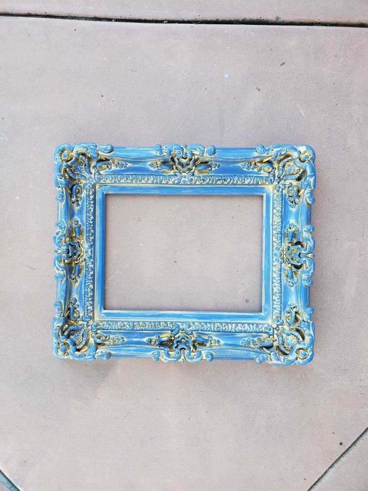 8x10 Vintage Blue Picture Frame, Baroque Art Ornate Frame, Cottage Chic Photo Frame