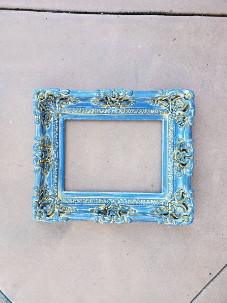 8.5x11 Vintage Blue Frame, Antique Picture Frame, Cottage Photo Frame, Fancy Frame, Colonial