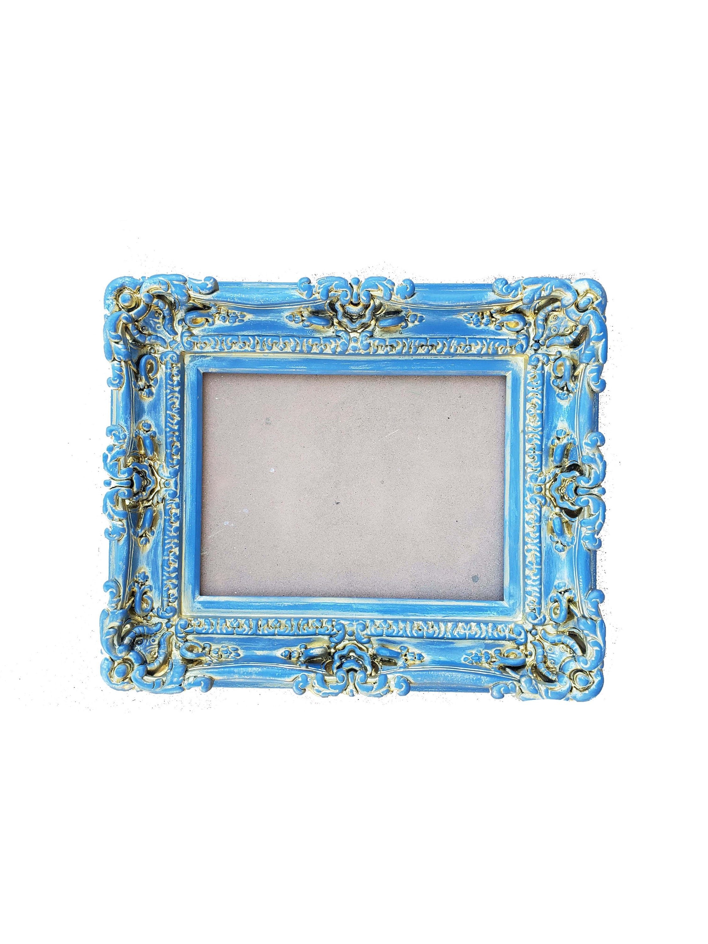 8x10 Vintage Blue Picture Frame, Baroque Art Ornate Frame, Cottage Chic Photo Frame
