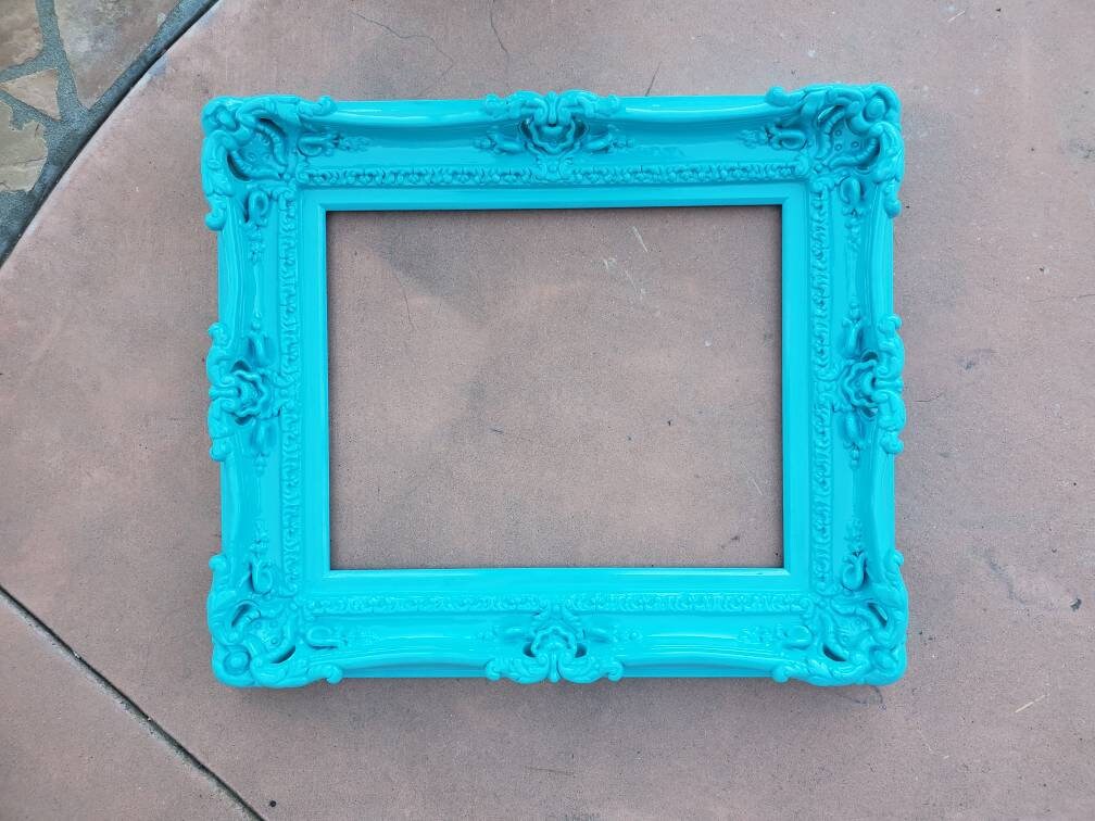 12x16 Decorative Frame, Baroque Blue Picture Frame, Ornate Photo Frame, Colonial Frame