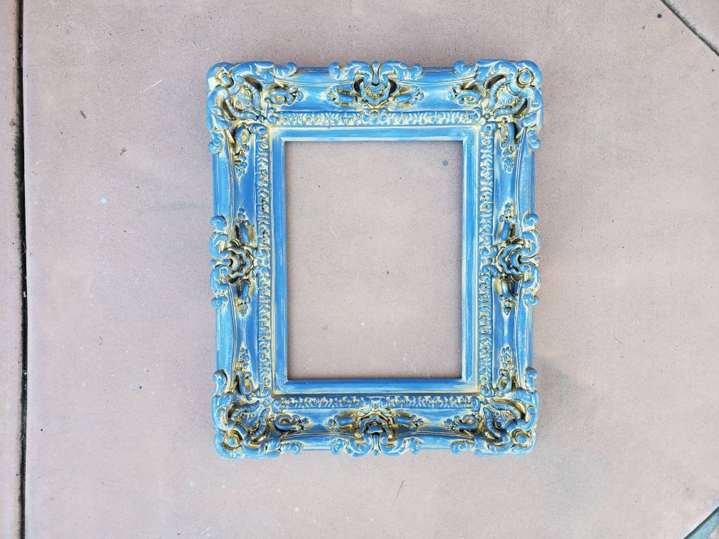 8x10 Vintage Blue Picture Frame, Baroque Art Ornate Frame, Cottage Chic Photo Frame