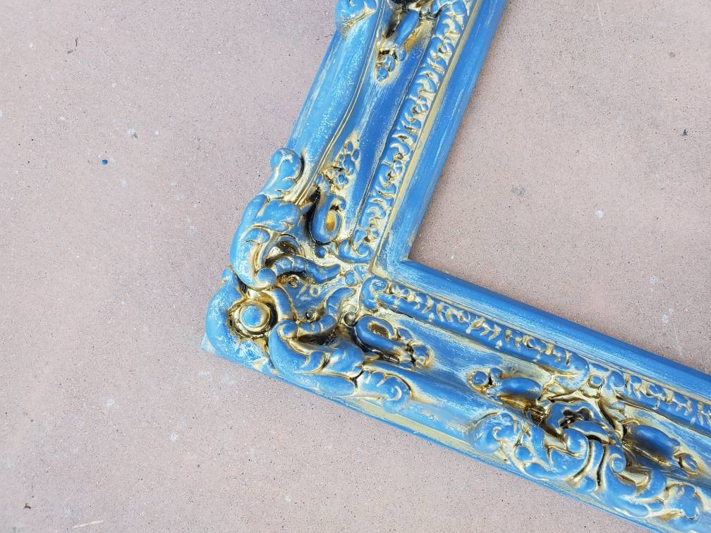 8x10 Vintage Blue Picture Frame, Baroque Art Ornate Frame, Cottage Chic Photo Frame