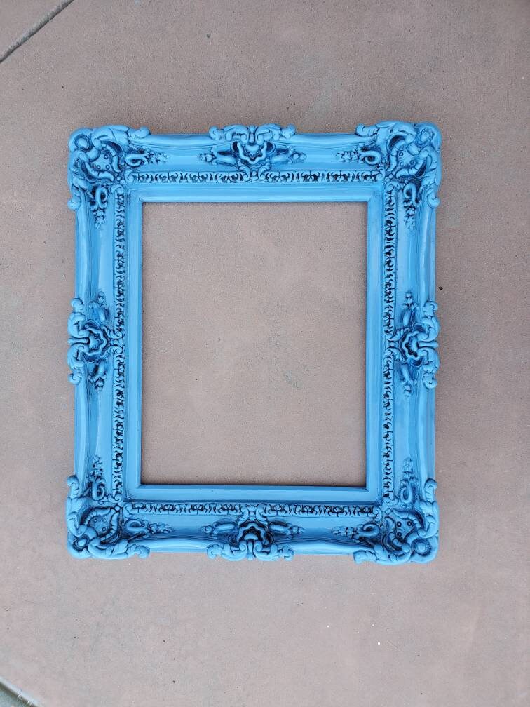 12x16 Vintage Blue Picture Frame, Canvas Artwork Paint, Ornate Fancy Frames, Baby gifts