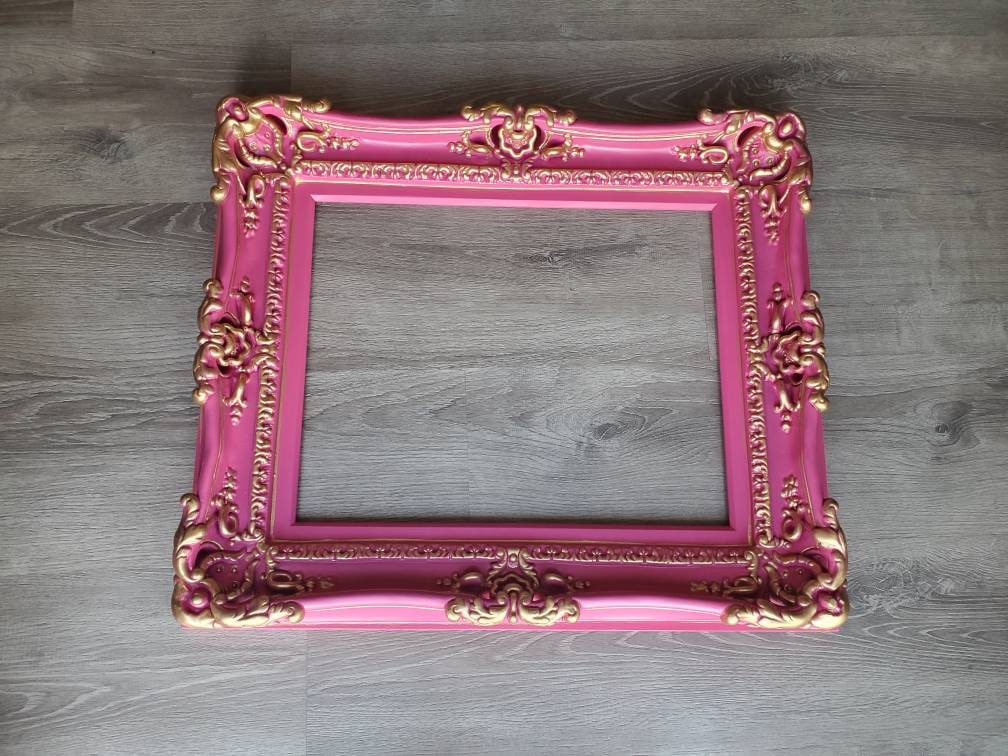 20x24 Hot Pink Photo Frame, Wall Ornate Baroque Fancy Frame, Golden