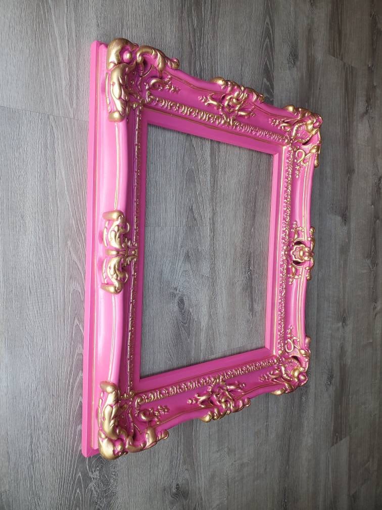 20x24 Hot Pink Photo Frame, Wall Ornate Baroque Fancy Frame, Golden