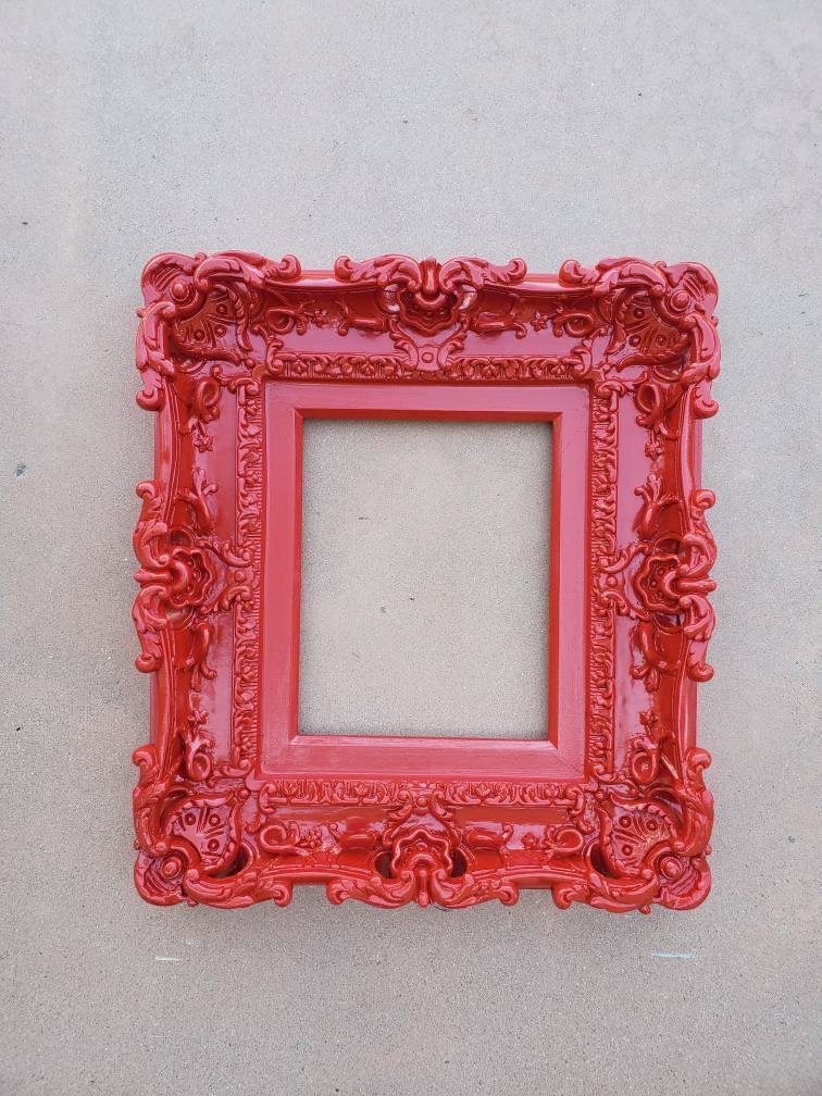 8.5x11 Red frame, colorful art wall baroque frame, cottage chic photo frame, painting frame