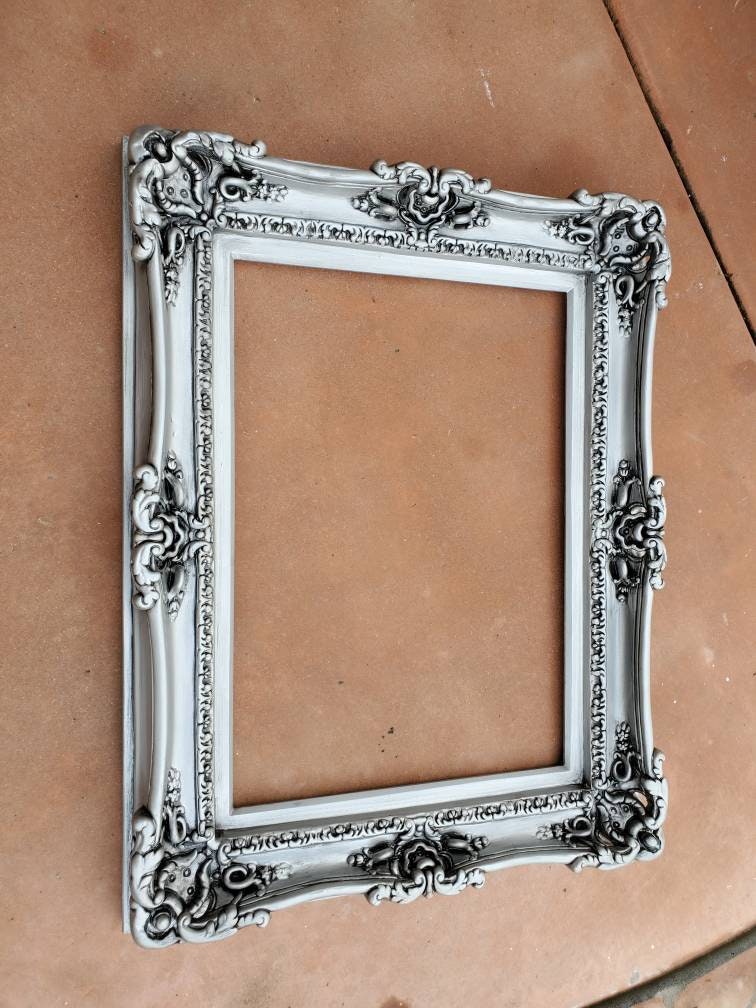 16x20 Distressed Fancy Silver Photo Frame, Antique Picture Frame