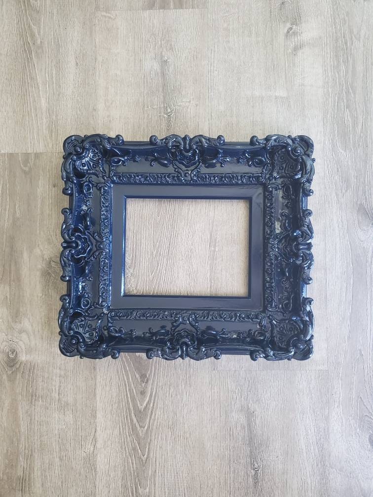 8.5x11 Baroque Picture Frame, Art, Decorative Fancy Frame, Navy Blue Frame, Diploma