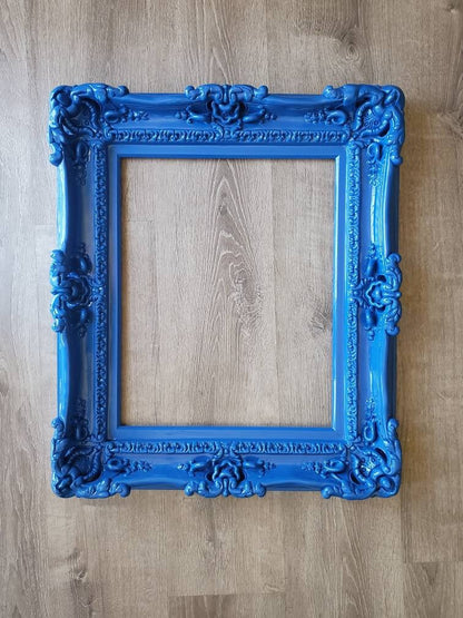 16x20 Bright Blue Picture Frame, Baroque Colorful Fancy Photo Frame, Art Frame, Painting