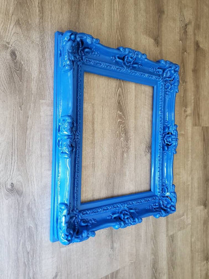 16x20 Bright Blue Picture Frame, Baroque Colorful Fancy Photo Frame, Art Frame, Painting